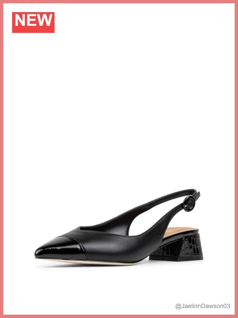 Women's Slingback Pump Pointed Toe Low Block Heel Leather